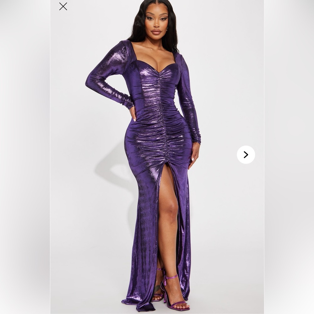 Fashion Nova Shiny Purple Long Sleeve Dress